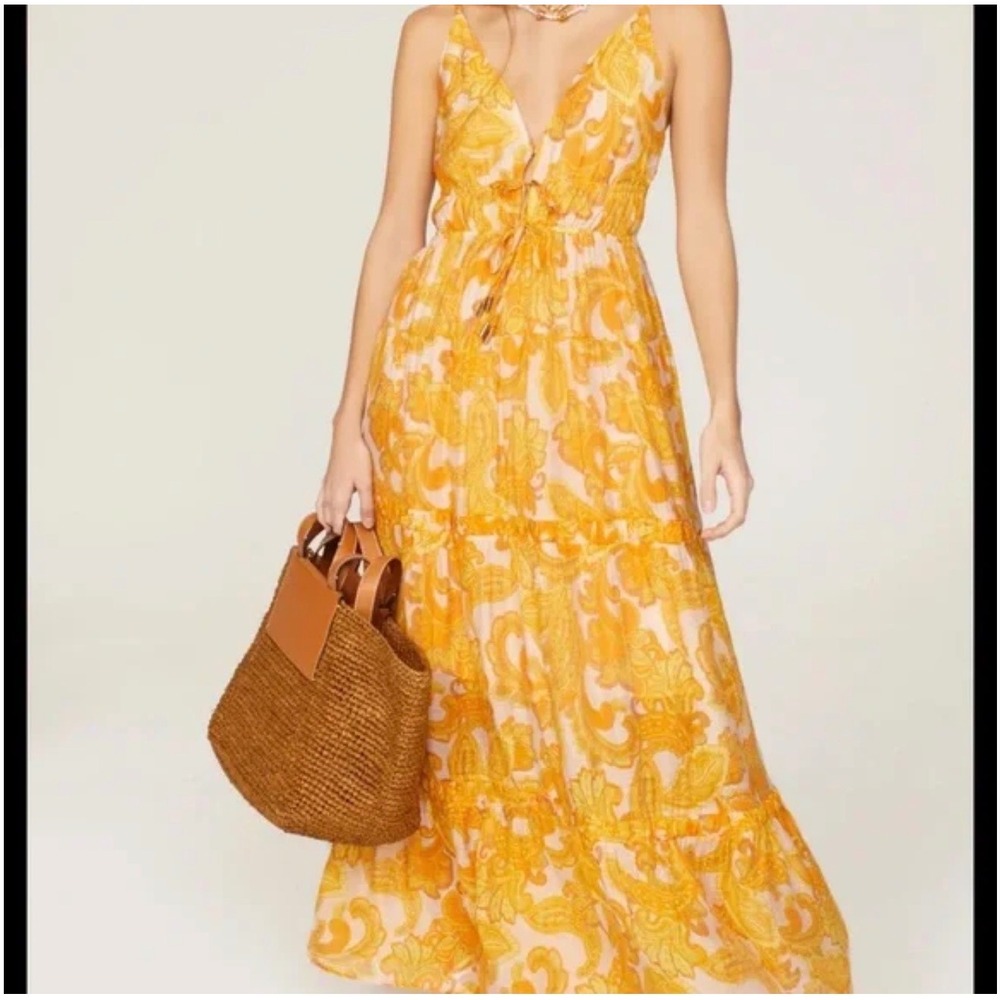 Minkpink Yellow Paisley Tiered Maxi Dress V-Neck Boho Summer Small NWOT - Picture 1 of 7